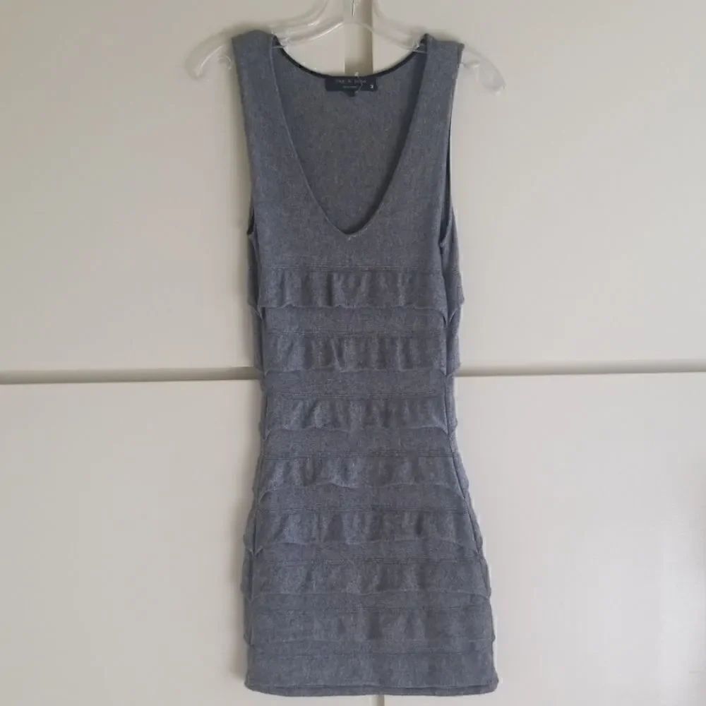 Rag and Bone Slvls Grey Ruffled Knit Tank Dress,XS